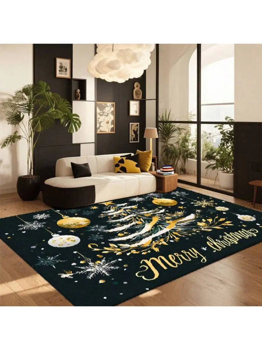 Christmas Golden Tree Pattern Area Rug For Living Room Decoration