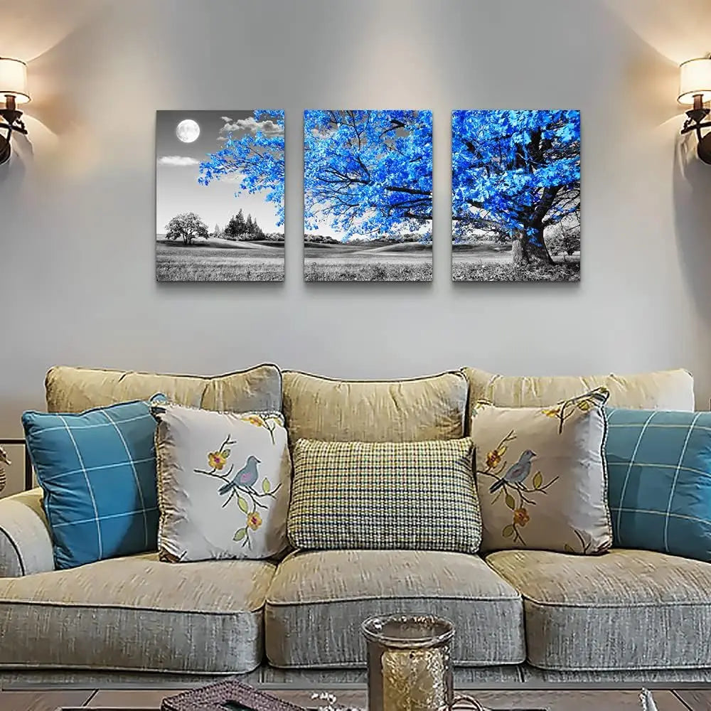 Premium Modern Tree Moon Landscape Canvas Wall Art Set