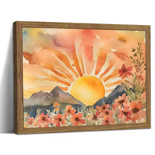Sunset Boho Wall Art Abstract Floral Canvas For Living Room