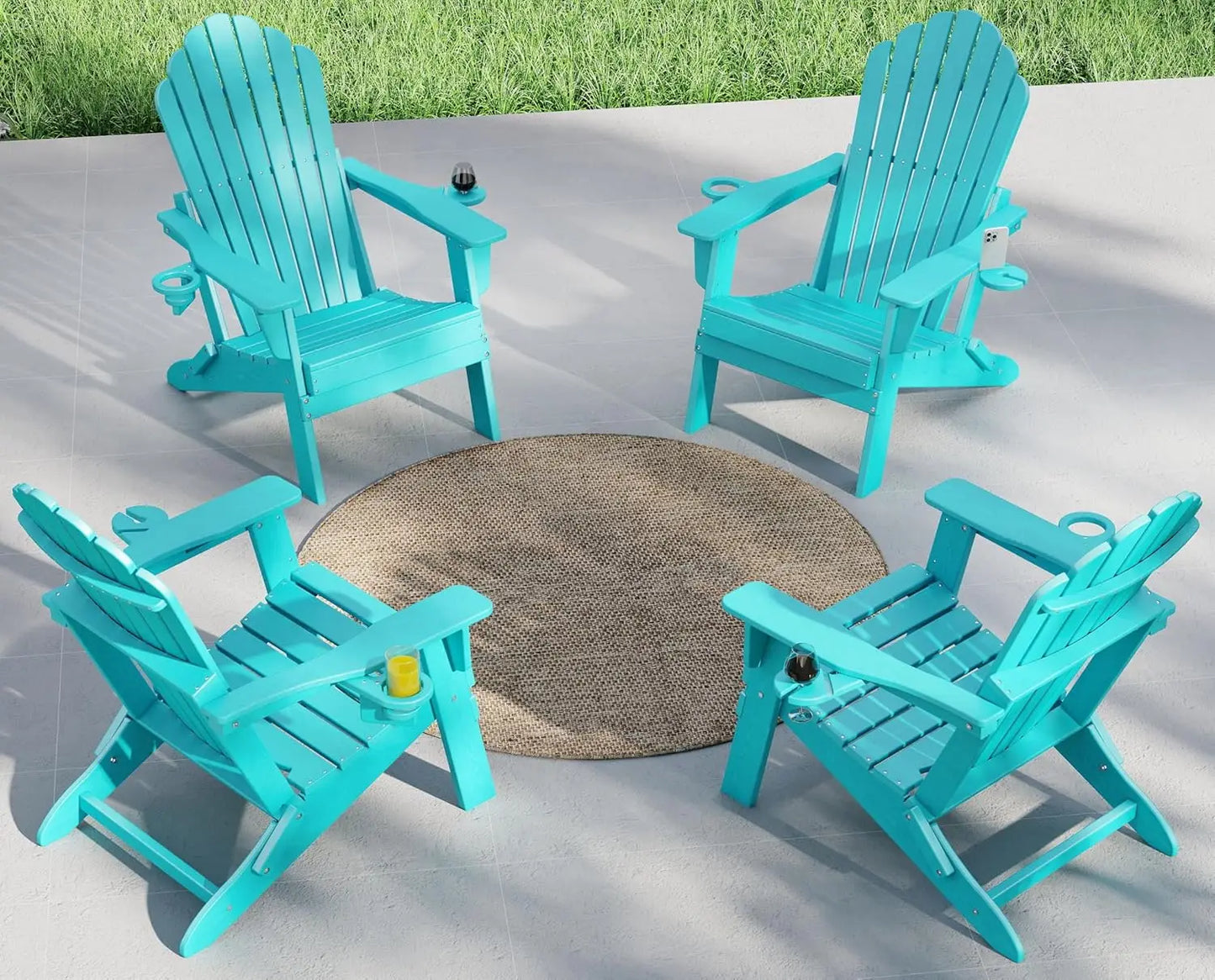 HDPE Folding Adirondack Chair Set 4 High Back Patio Furniture
