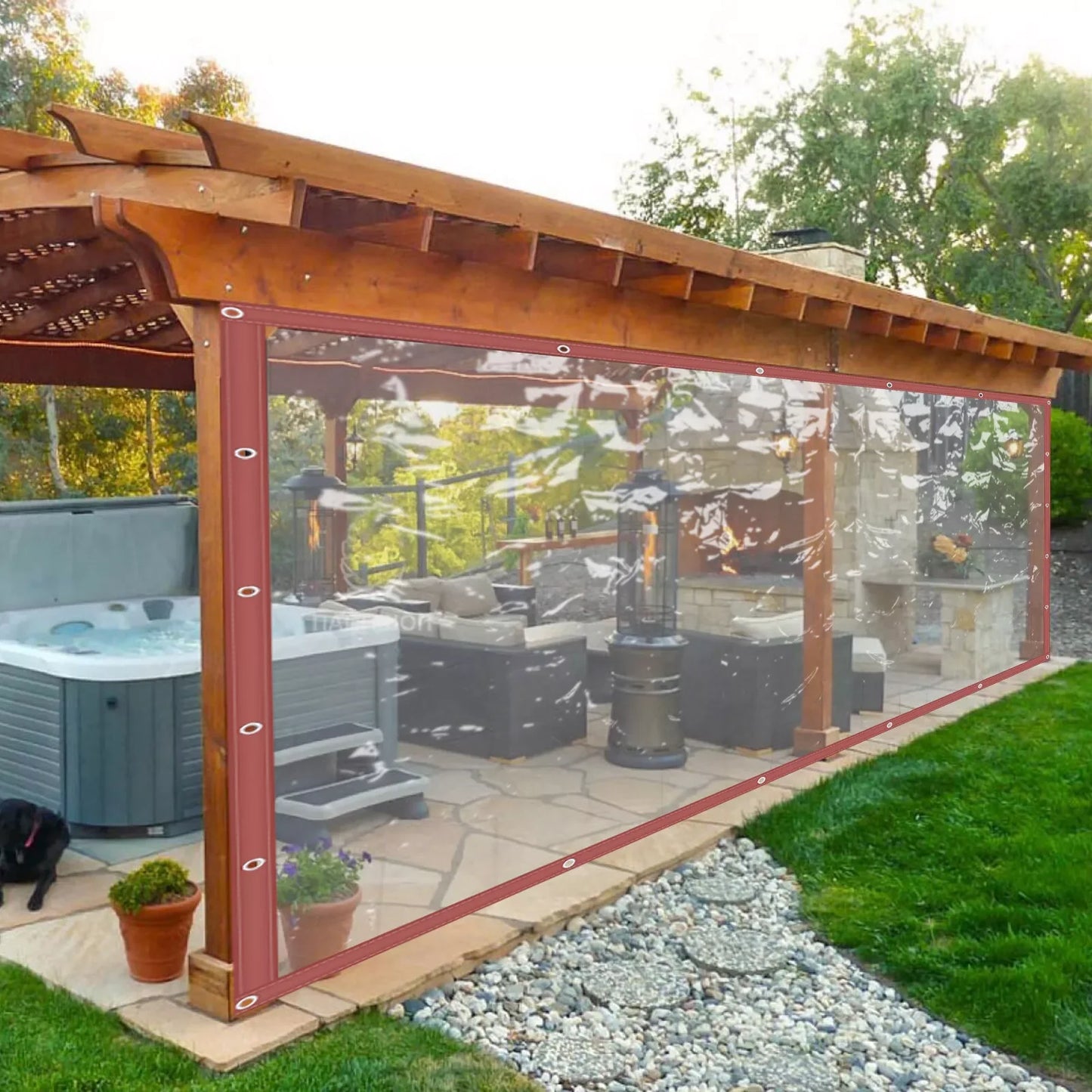 Clear Vinyl Awning Canopy Roll Up Patio Enclosure Waterproof