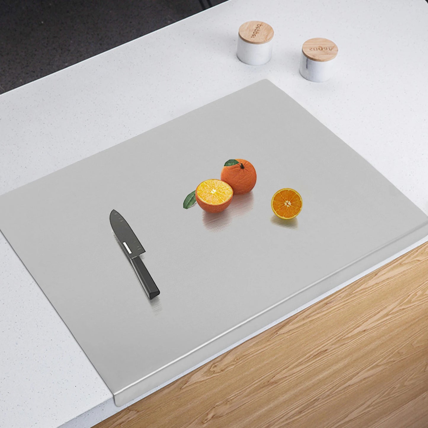 Stainless Steel Chopping Board With L Shaped Edge For Kitchen Counter Protection