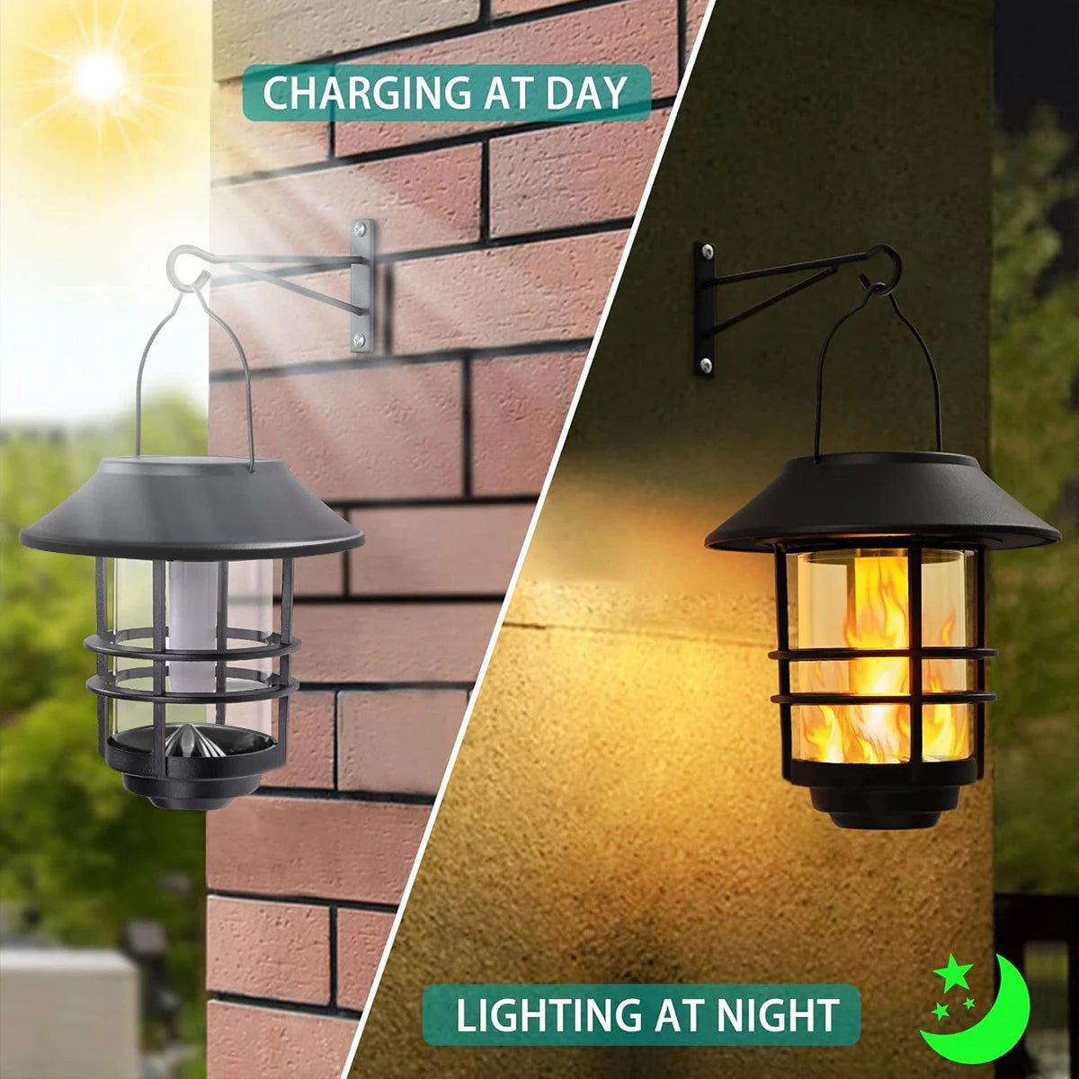 Amaryllis Solar Hanging Lantern Outdoor Led Light With Flickering Flames