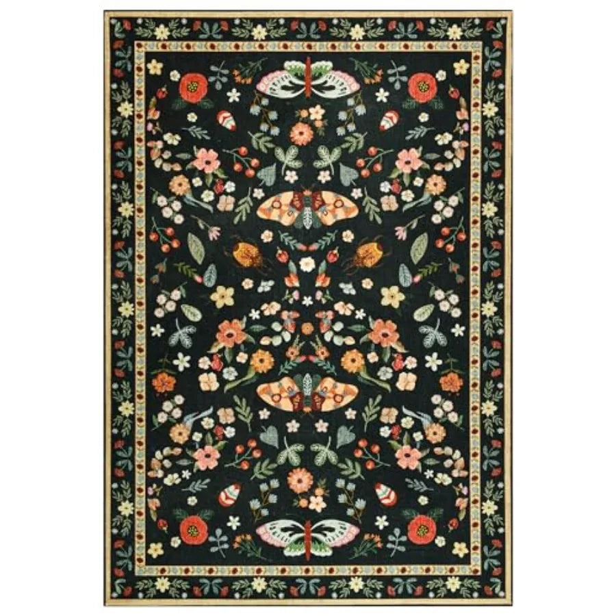 Washable Floral Butterfly Non Slip Area Rug For Living Room