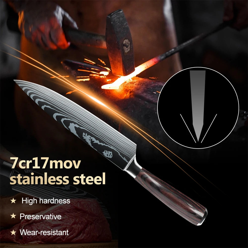 MDHAND Stainless Steel Chef Knife Set With Damascus Pattern