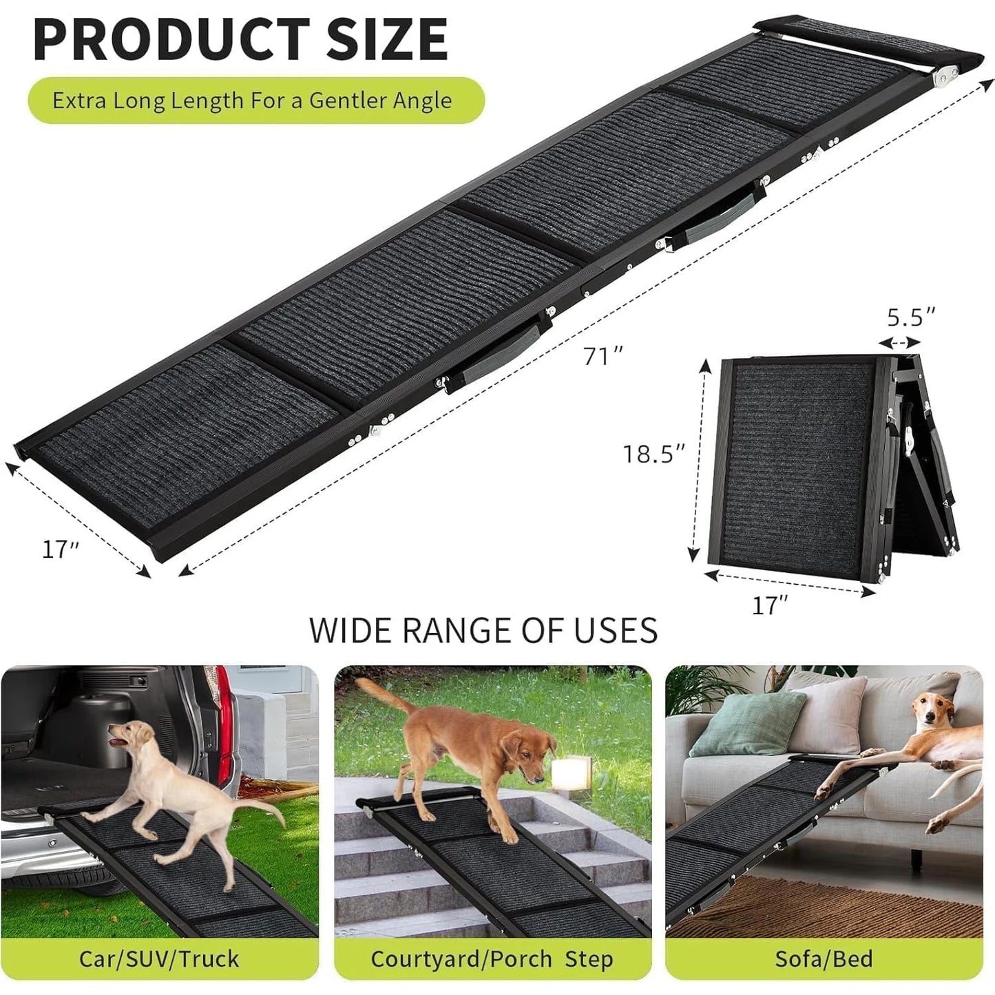 HiMISS Upgraded Folding Car Dog Ramp With Non Slip Surface