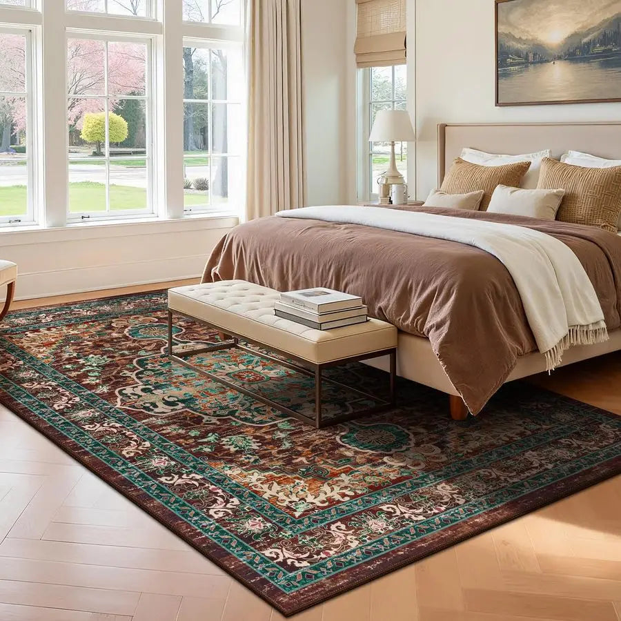 Christmas Boho Vintage Area Rug Machine Washable Low Pile Carpet