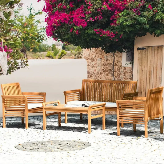 Acacia Wood Sofa Set With Water Resistant Cushions