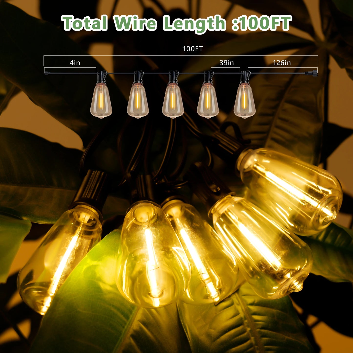 ARLGSITE Solar Outdoor String Lights IP65 Waterproof With Remote Dimming