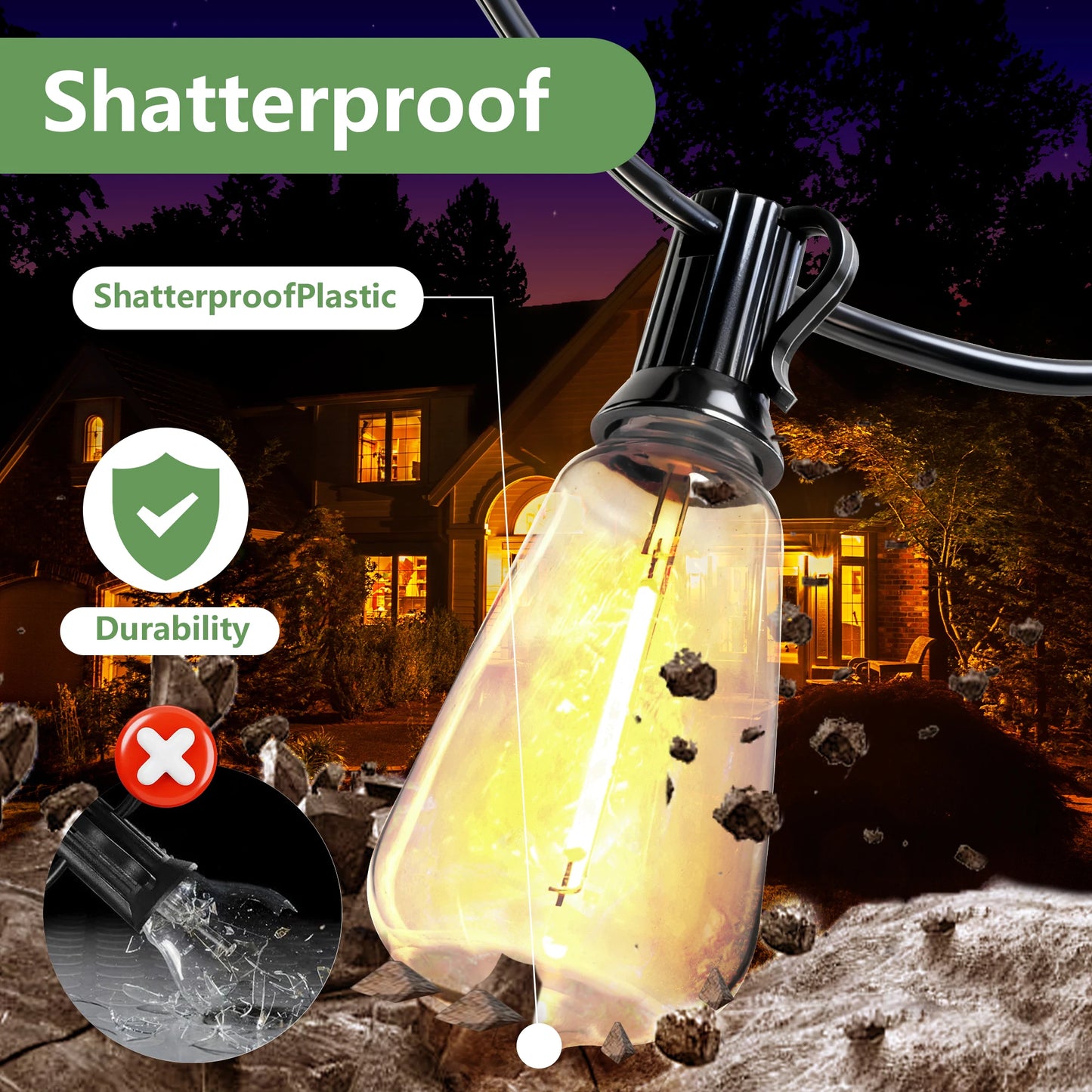 ARLGSITE Solar Outdoor String Lights IP65 Waterproof With Remote Dimming