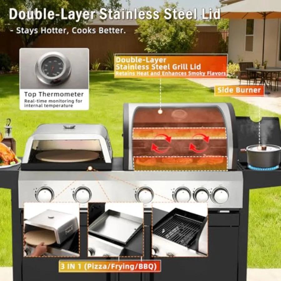 3 In 1 Gas Grill Combo With Pizza Oven