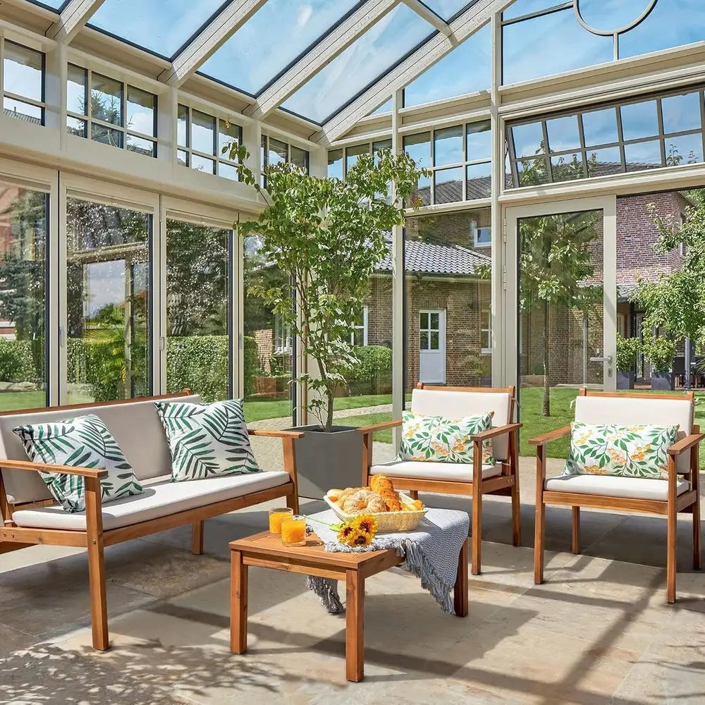 Acacia Wood Outdoor Patio Sofa Set With Table Cushions