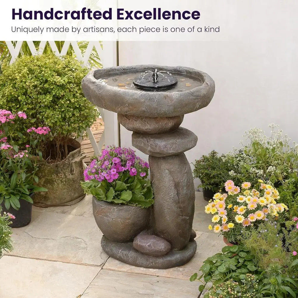 Led Outdoor Water Fountain With Integrated Rock Garden Planter