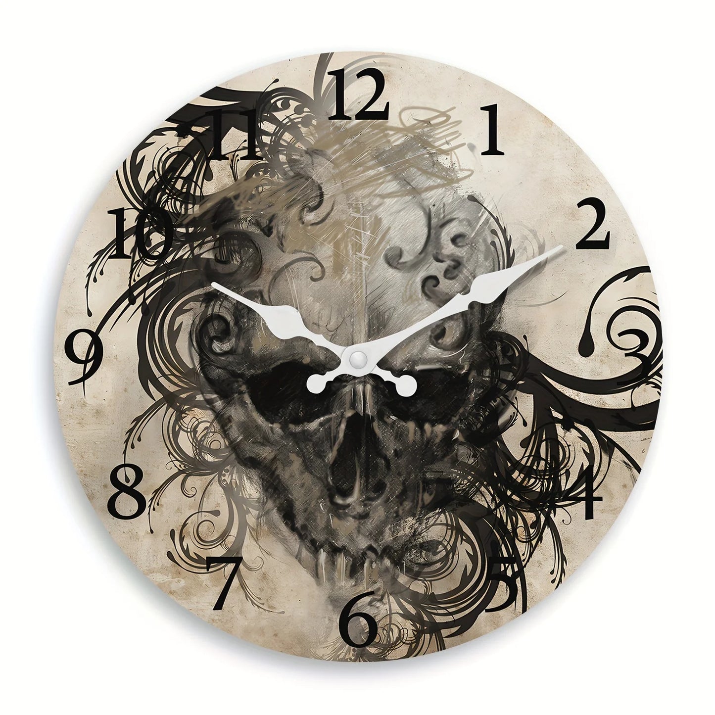 XMSJ Skull Head Wooden Wall Clock Silent Decorative Home Decor