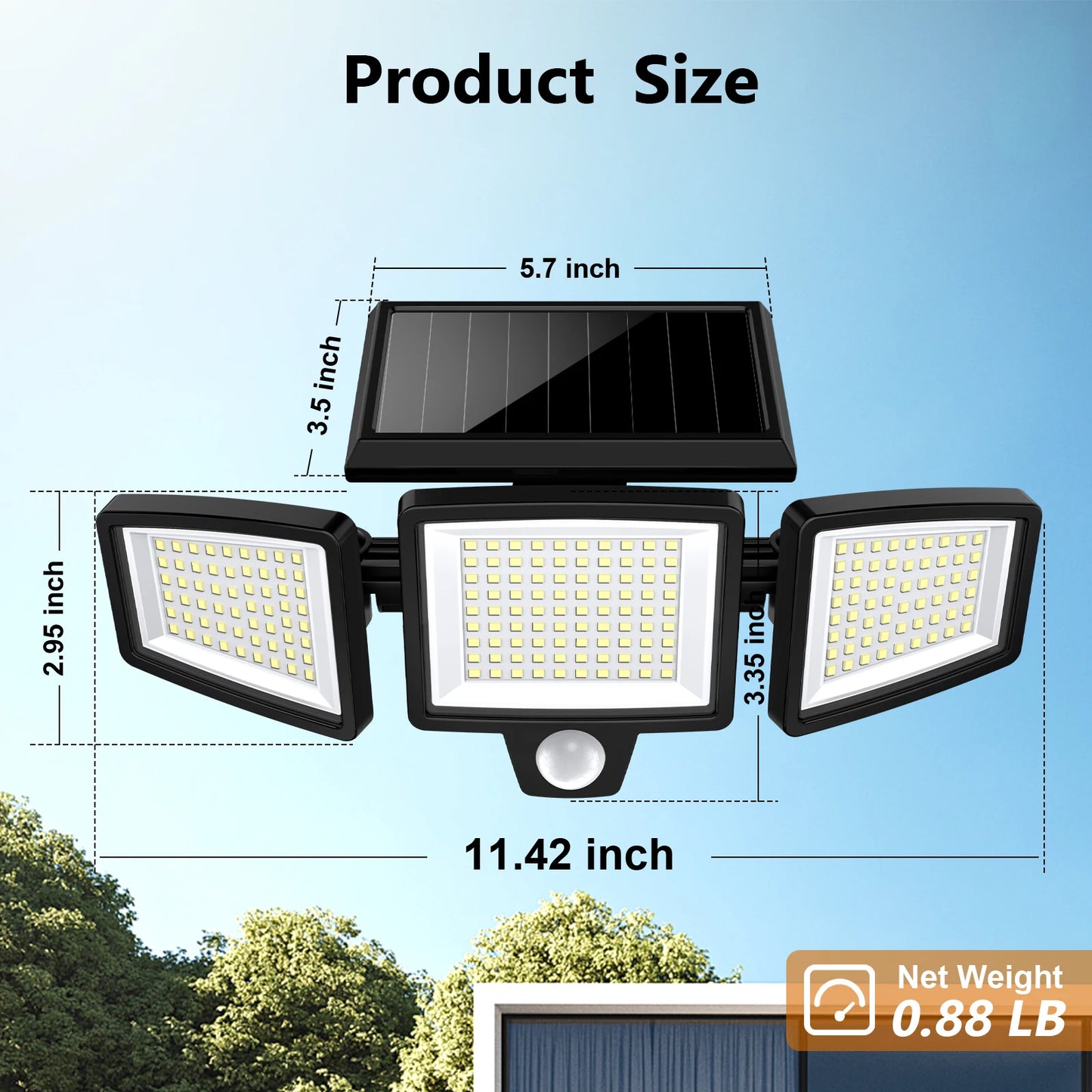 SZRSTH 3-Head Solar Motion Sensor Security Light With Wireless Remote