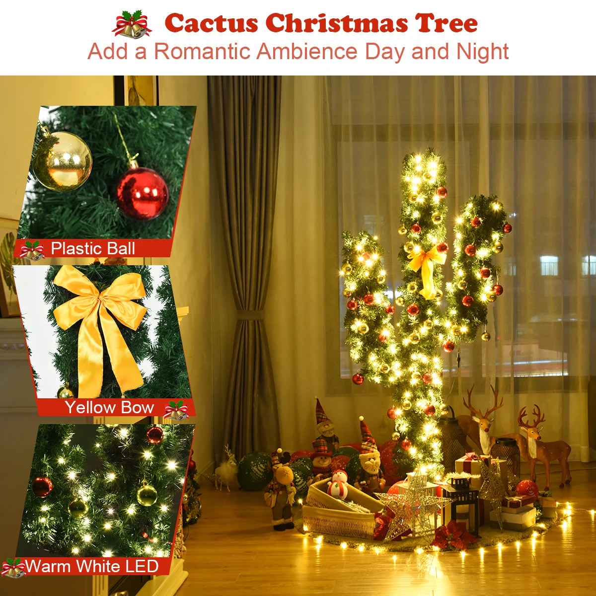 MULTIGOT Pre-Lit Artificial Cactus Christmas Tree With LED Lights