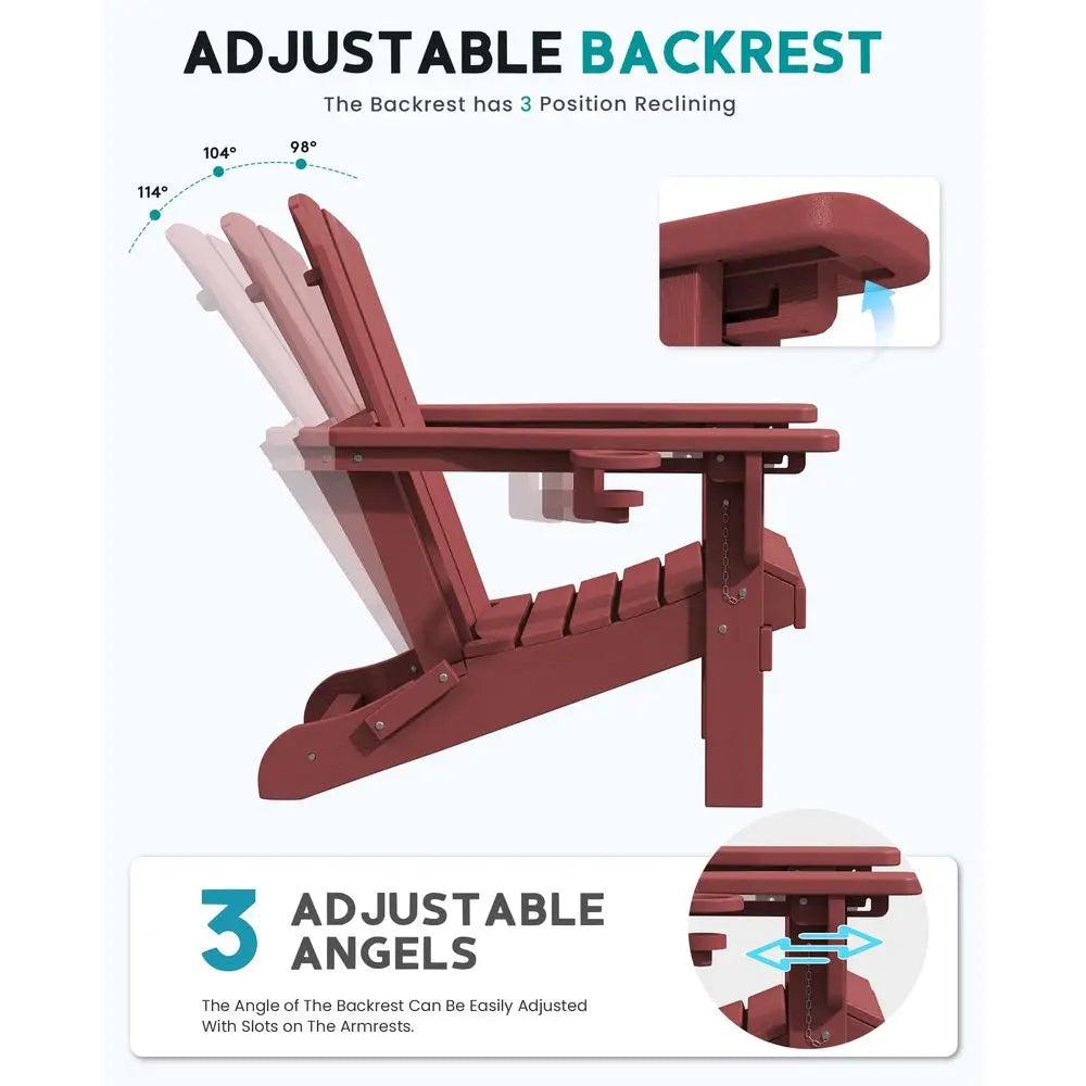All Weather HDPE Folding Adirondack Chair Set Of 2 With 3 Recline Positions