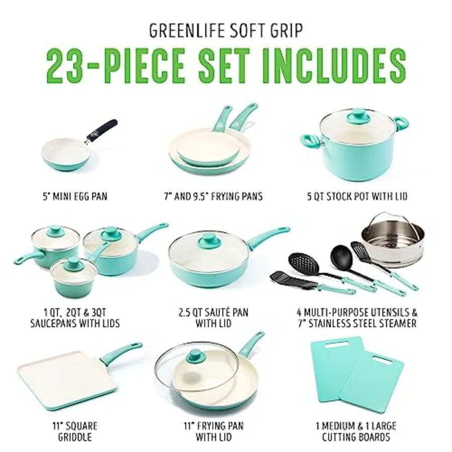 OLOEY 23-Piece Nonstick Ceramic Kitchen Cookware Set With Handles