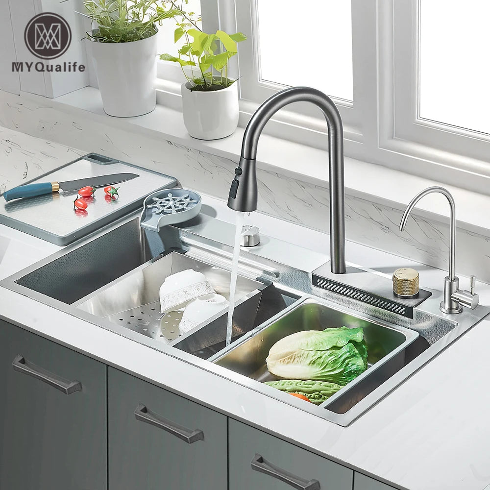 MYQualife Stainless Steel Undermount Kitchen Sink Four Holes With Drain