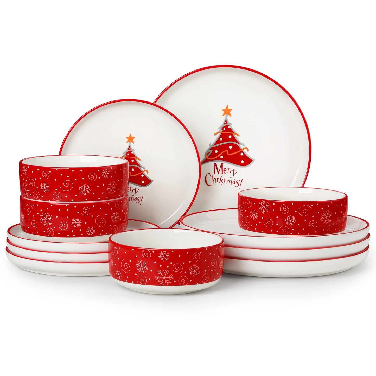 MALACASA Christmas Dinnerware Set Ceramic Plates And Mugs