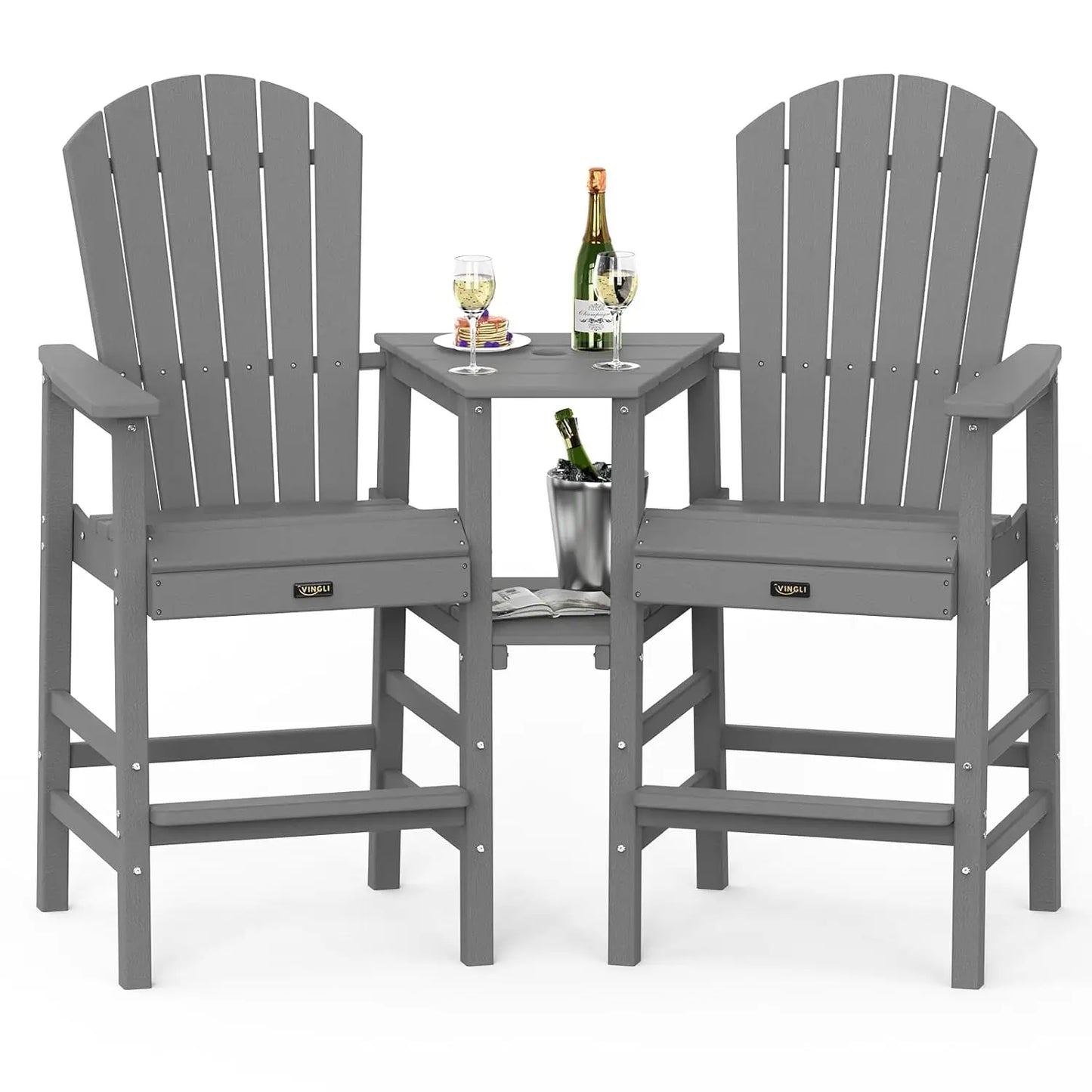 Tall Adirondack Chairs Set of 2 With Dual Trays Outdoor