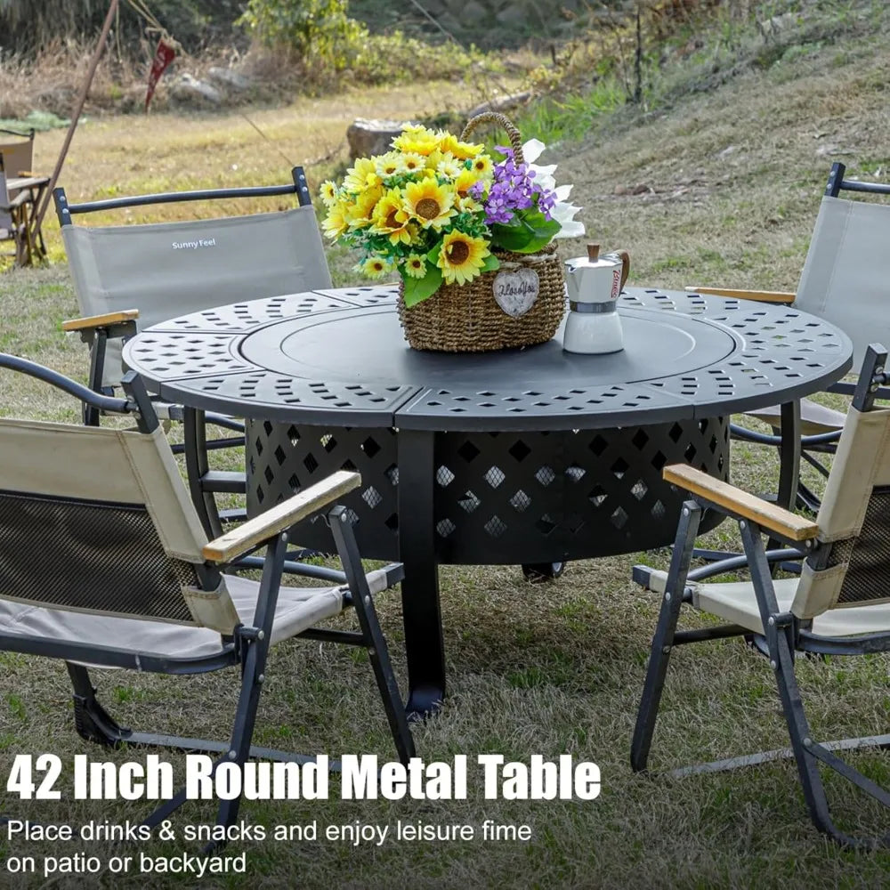 Outdoor Fire Pit With Dual Grills Lid And Poker System