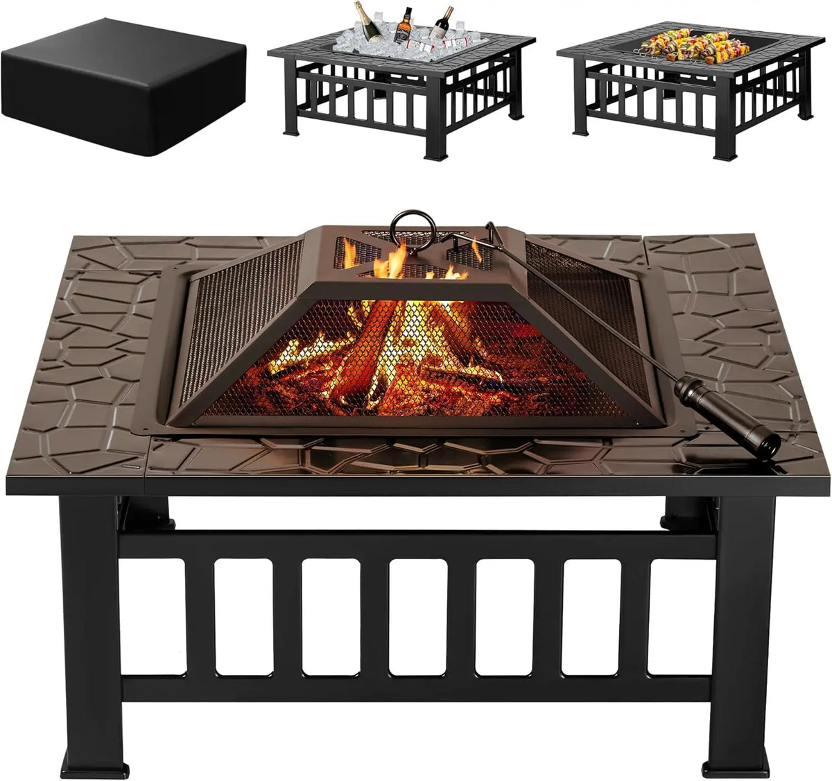 Devoko Outdoor Fire Pit Table with Waterproof Cover for Patios