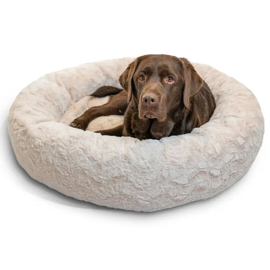 Calming Donut Dog Bed Plush Nest With Lux Faux Fur