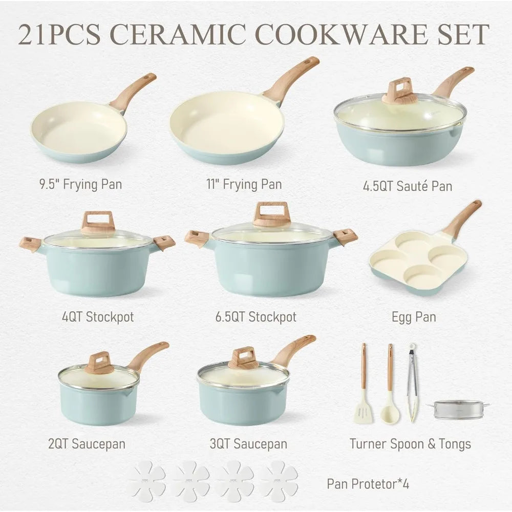 DAFIFY 21-Piece Ceramic Nonstick Induction Cookware Set PFAS Free