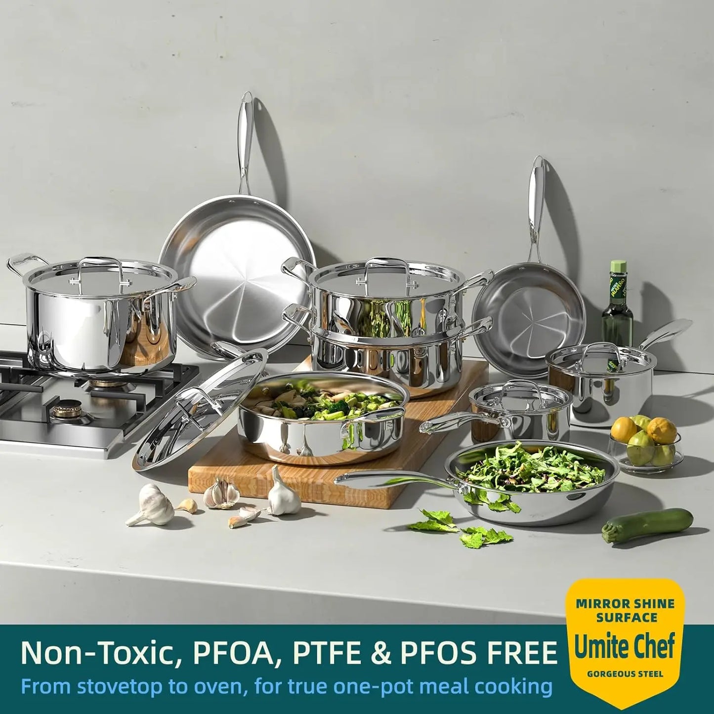 Stainless Steel Cookware Set Induction Compatible Oven Safe