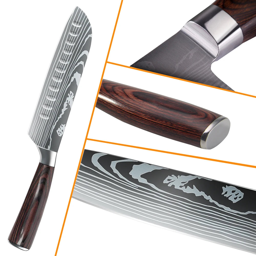 MDHAND Stainless Steel Chef Knife Set With Damascus Pattern