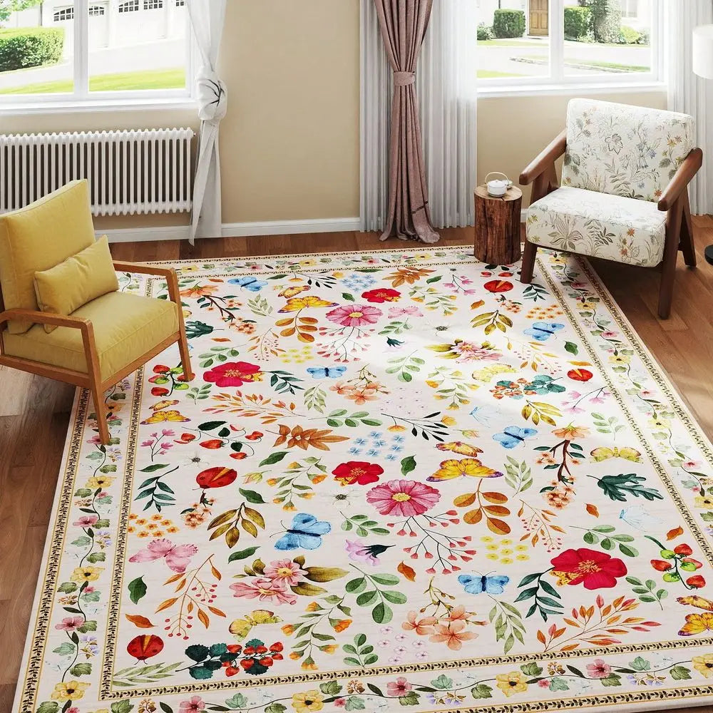 Floral Butterfly Area Rug Washable Non Slip Living Room Bedroom