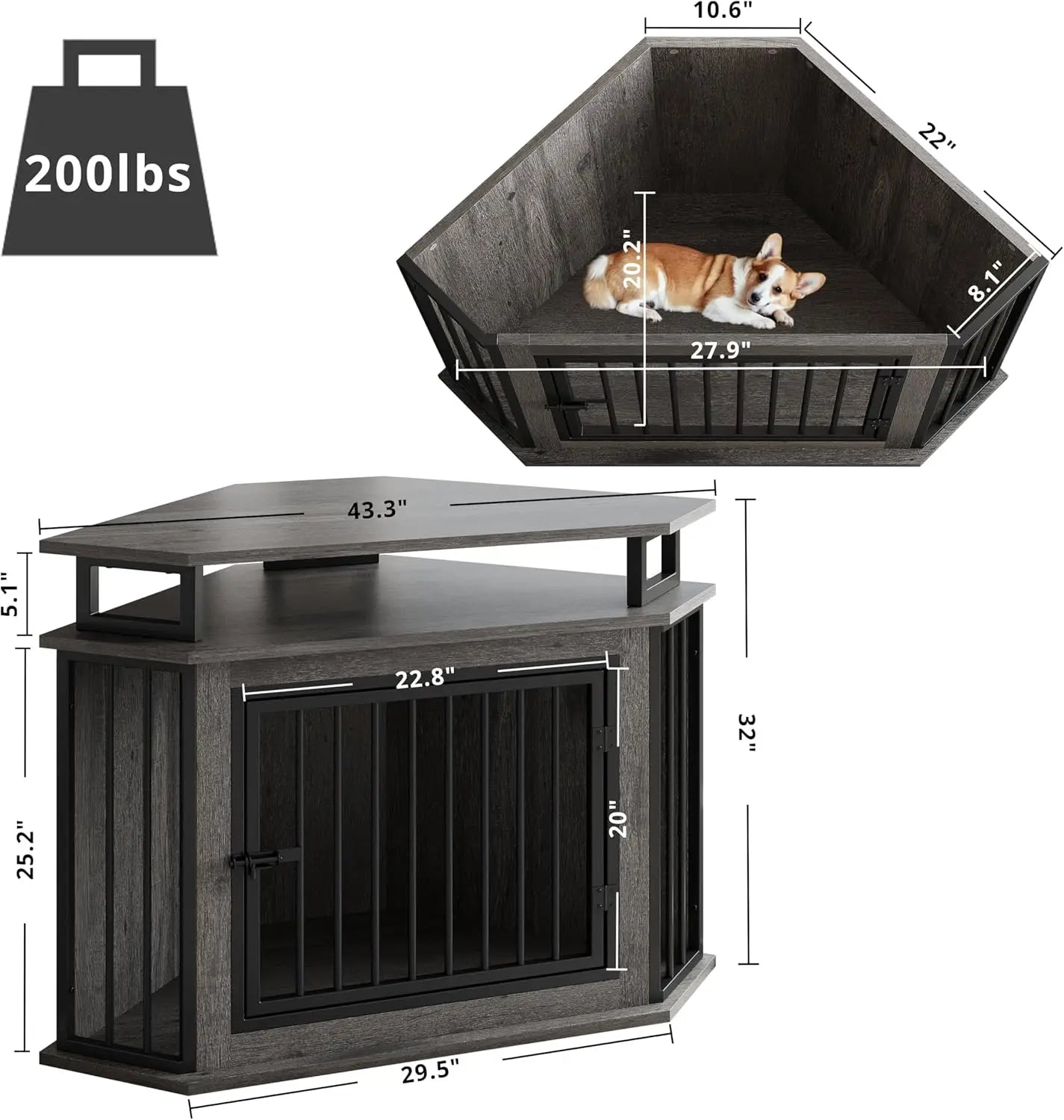 Corner Dog Crate With Two-Tier Shelves For Indoor Use
