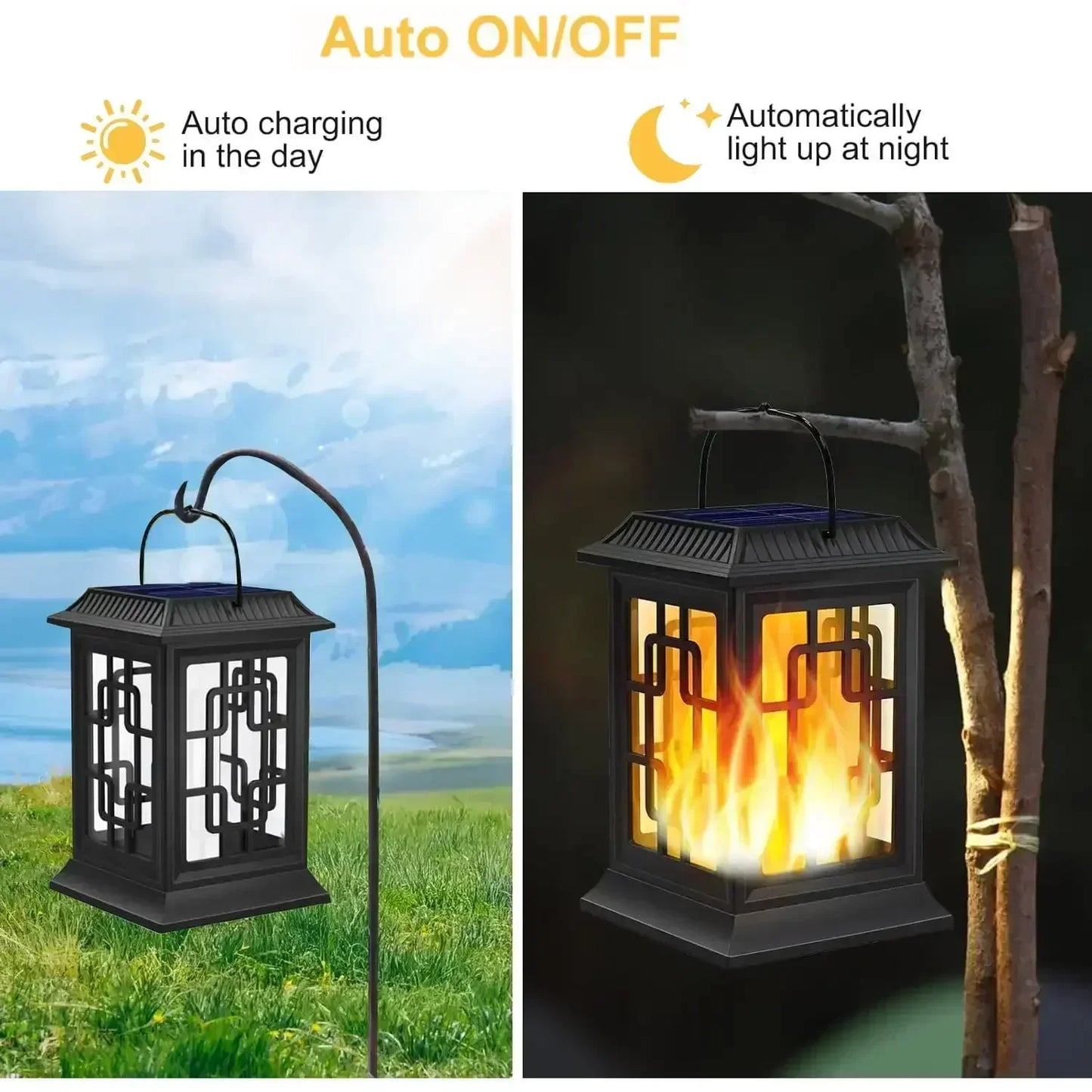 SZRSTH IP65 Solar Hanging Lantern LED Flame Light Outdoor Garden