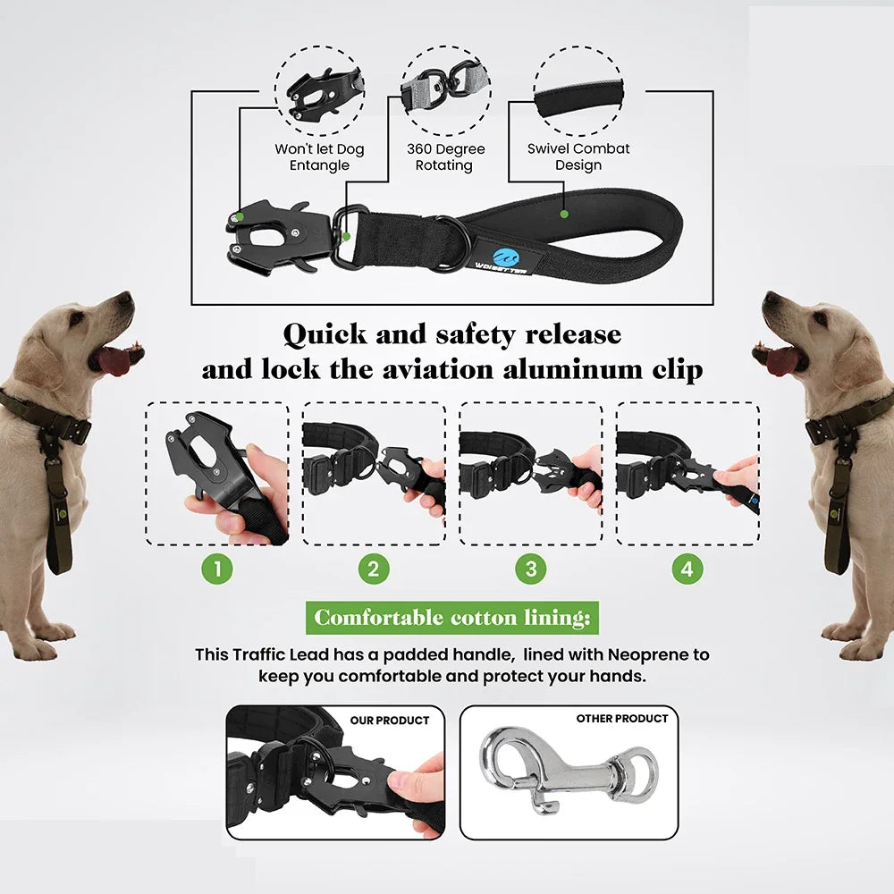 Short Dog Leash With Padded Handle Heavy Duty Nylon Traffic