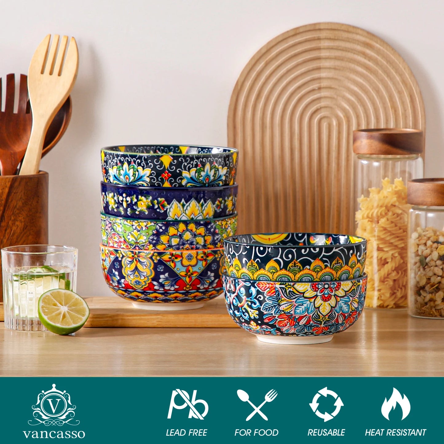 Malacasa Bohemian Style Ceramic Cereal Bowls Set Dinnerware