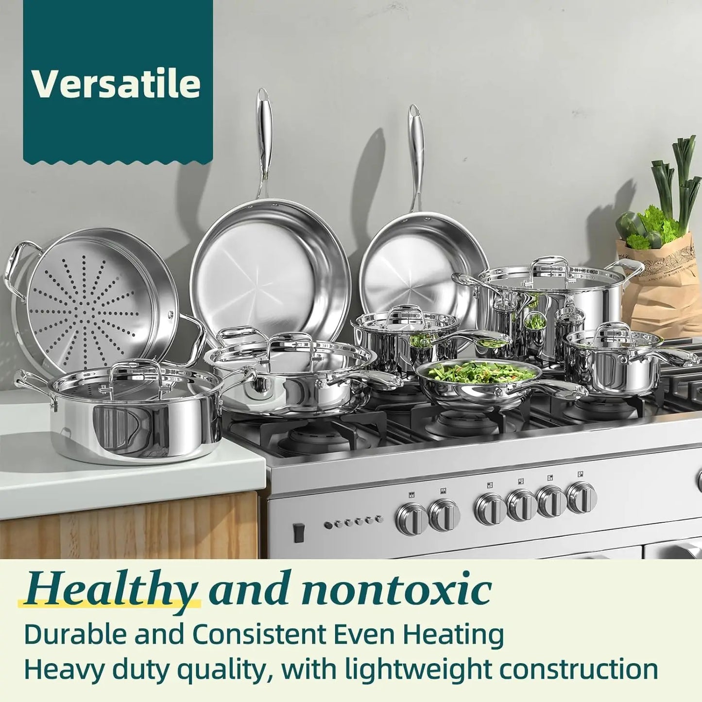 Stainless Steel Cookware Set Induction Compatible Oven Safe