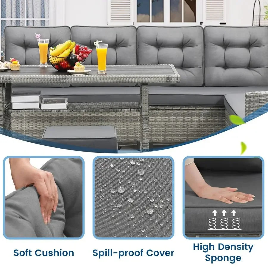 XMSJ Outdoor Patio Furniture Set With Sectional Sofa And Table