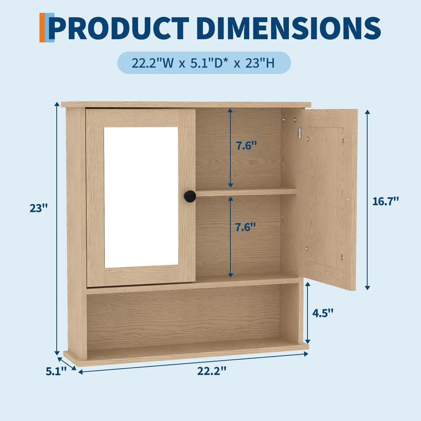 HiMISS Wall Mounted Bathroom Cabinet With Mirror Doors Adjustable Shelves