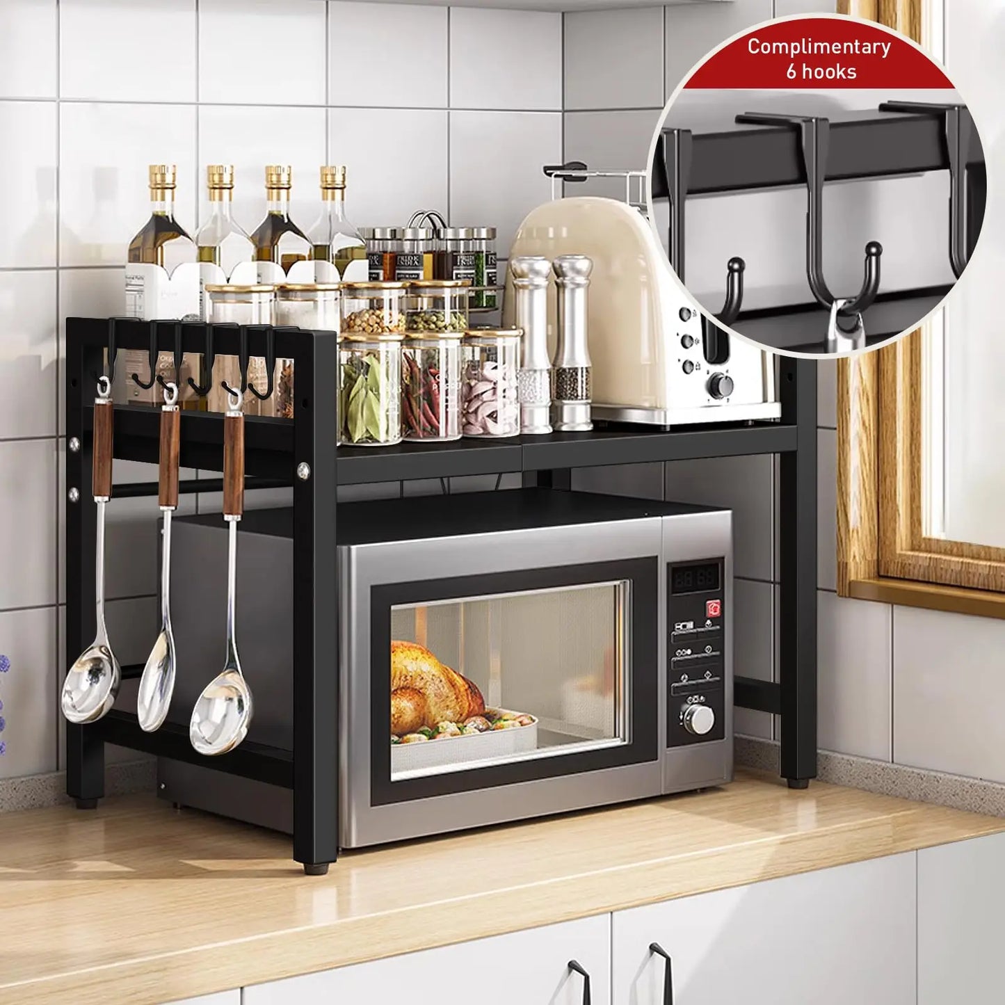 Expandable Microwave Shelf Organizer Moistureproof Rustproof Countertop Storage