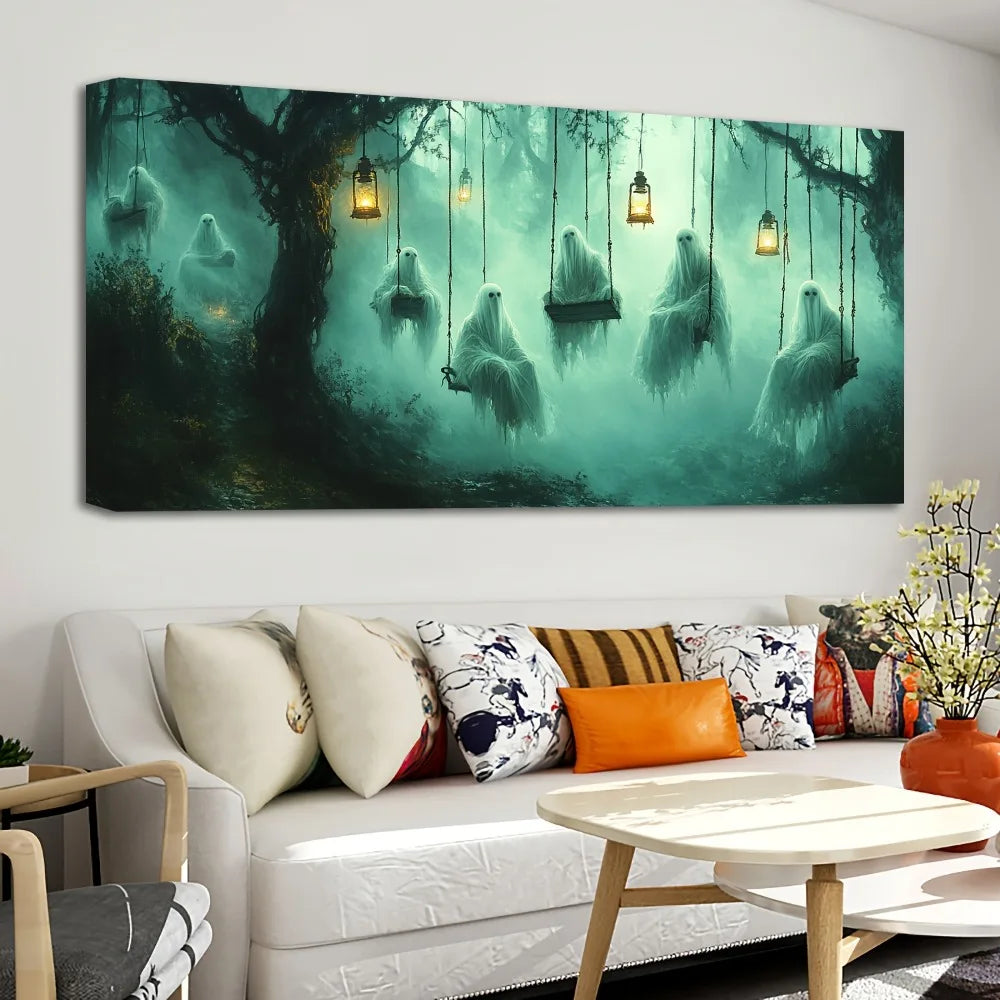 Halloween Dark Forest Pumpkin Canvas Print For Interior Decor