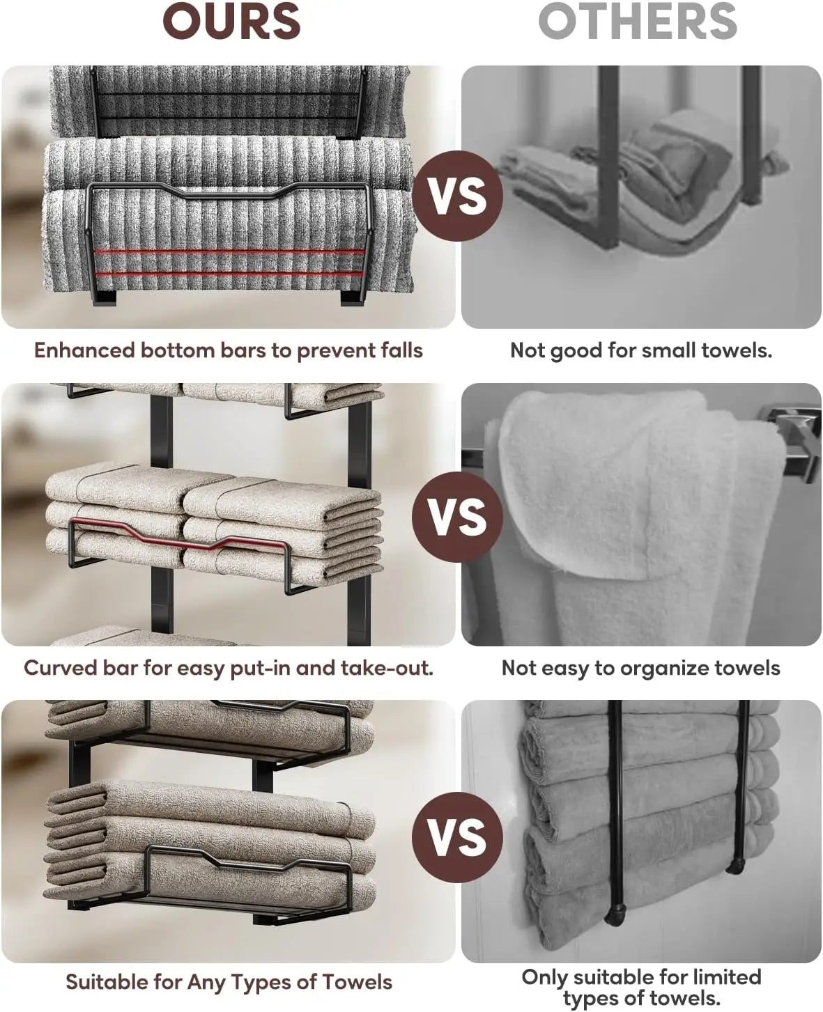 XIUWO 6-Tier No Drill Over The Door Hanging Towel Rack