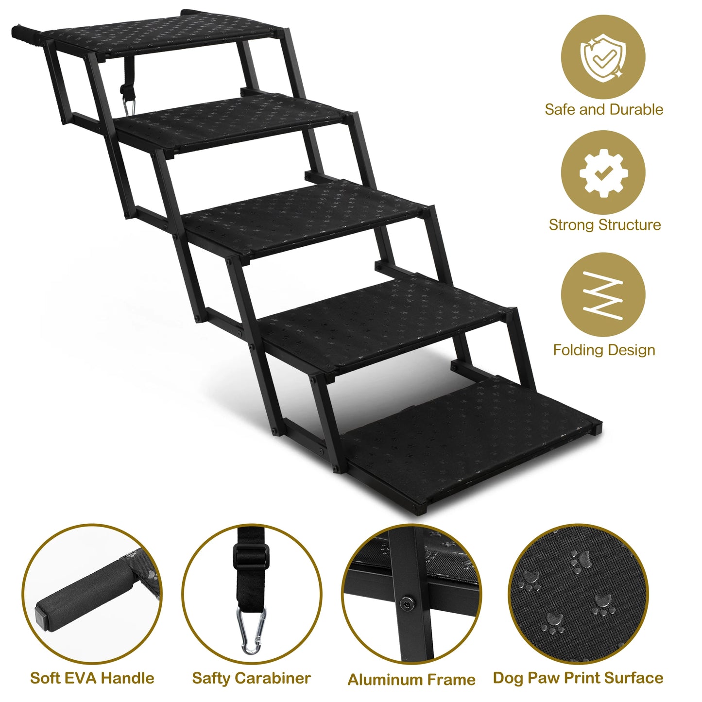 NONEDog Adjustable Foldable Dog Stairs Set For Cars And SUVs