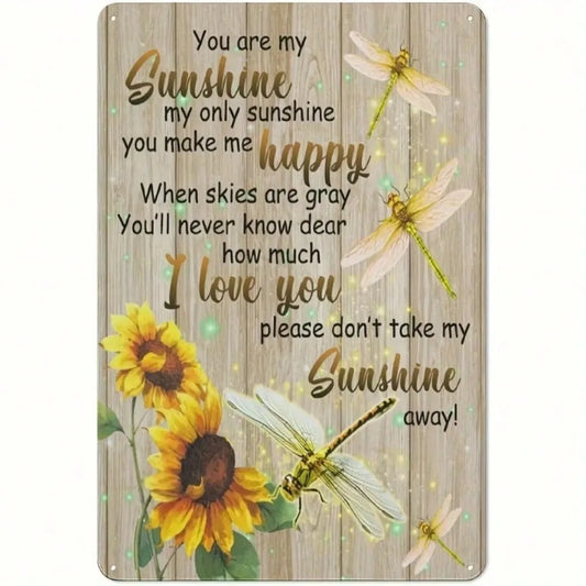 CIFBUY Sunflower Dragonfly Metal Wall Art Sign for Outdoor Decor