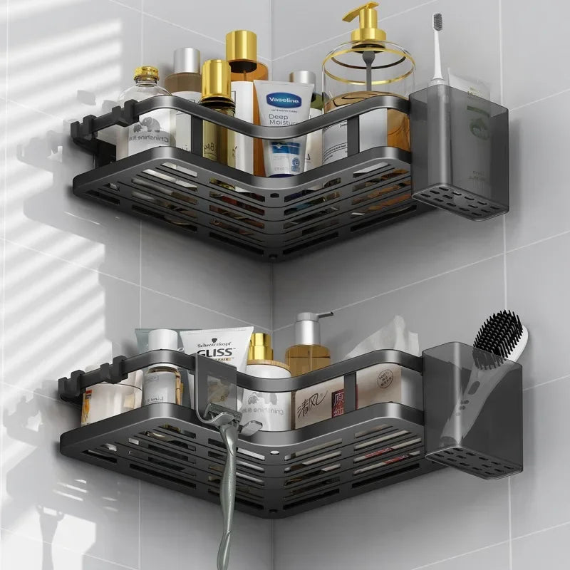 6-Piece Double-Layer Stainless Steel Corner Shelf No-Drill Wall Mount