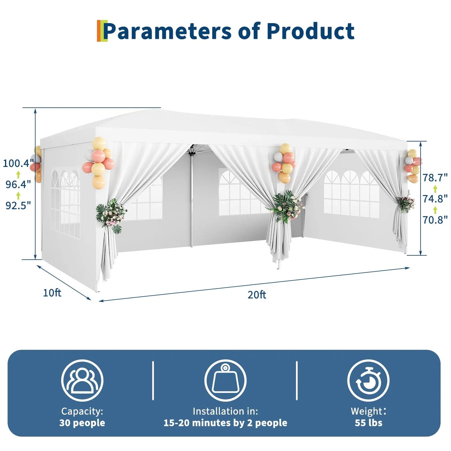 Heavy Duty Pop Up Canopy Tent With Six Removable Sidewalls
