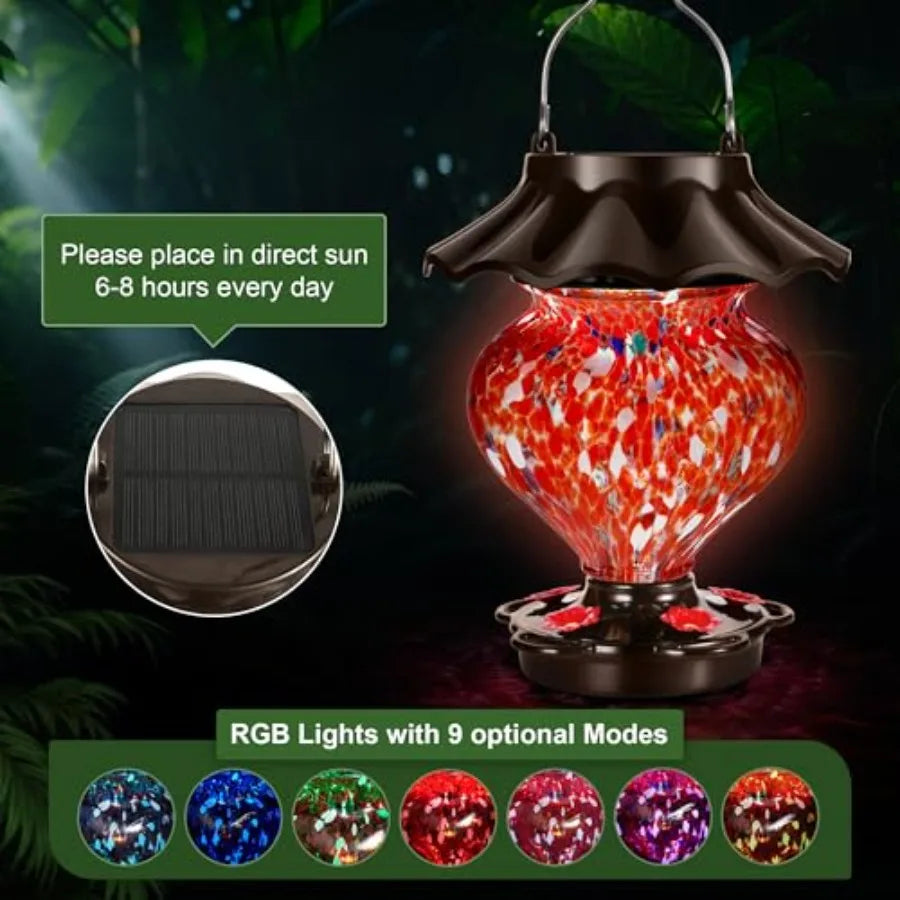 SHXI Solar Hummingbird Feeder Outdoor Hanging Heart-Shaped Glass