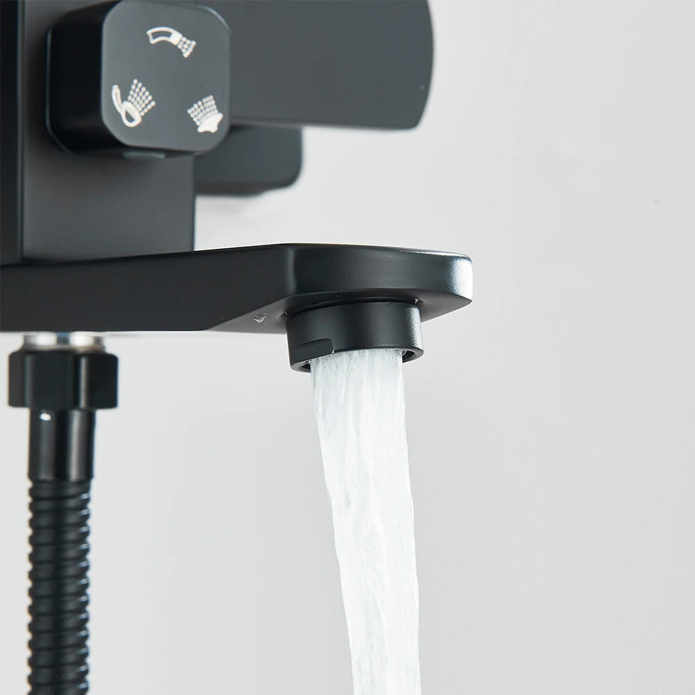 Shinesia Black Luxury Wall Mounted Square Rainfall Shower Faucet