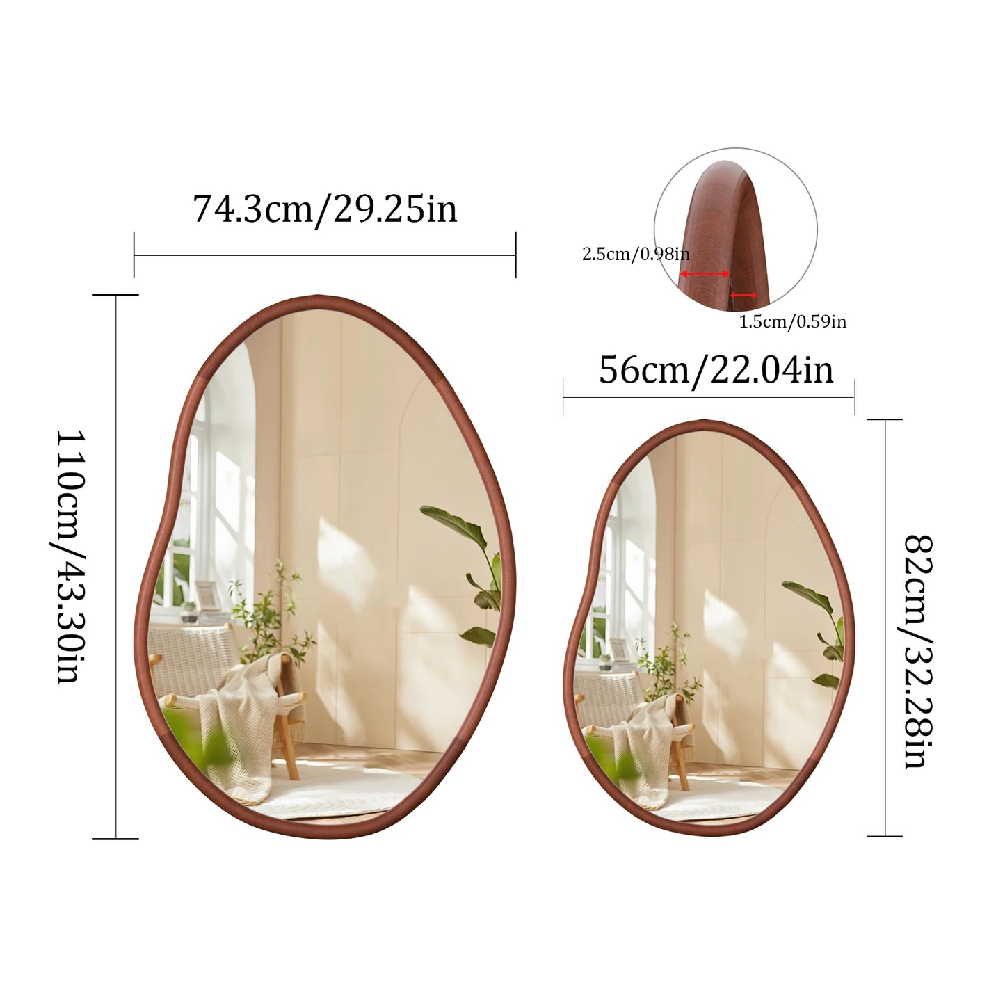 Mid Century Asymmetrical Wood Frame Wall Mirror Decorative For Entryway