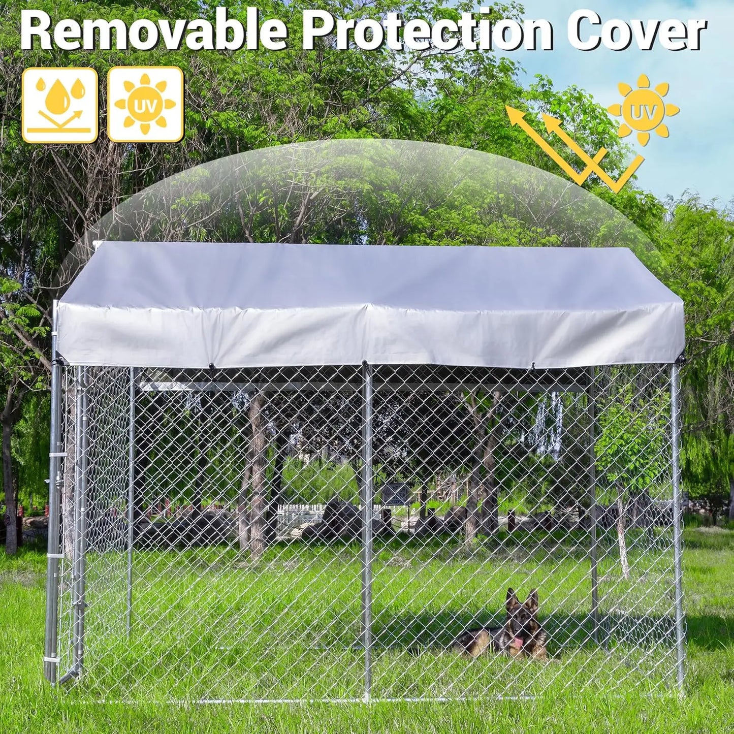 Outdoor Dog Kennel With Roof Galvanized Chain Link Lock